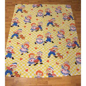 Vintage Raggedy Ann & Andy Flat Sheet Bobbs Merrill Penn Prest Playful Picnic